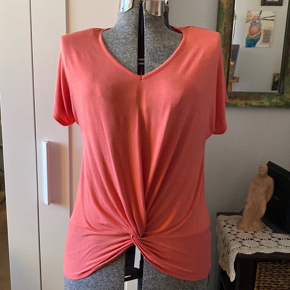 Philosophy Light Orange Twist Front Knit T-shirt Top M